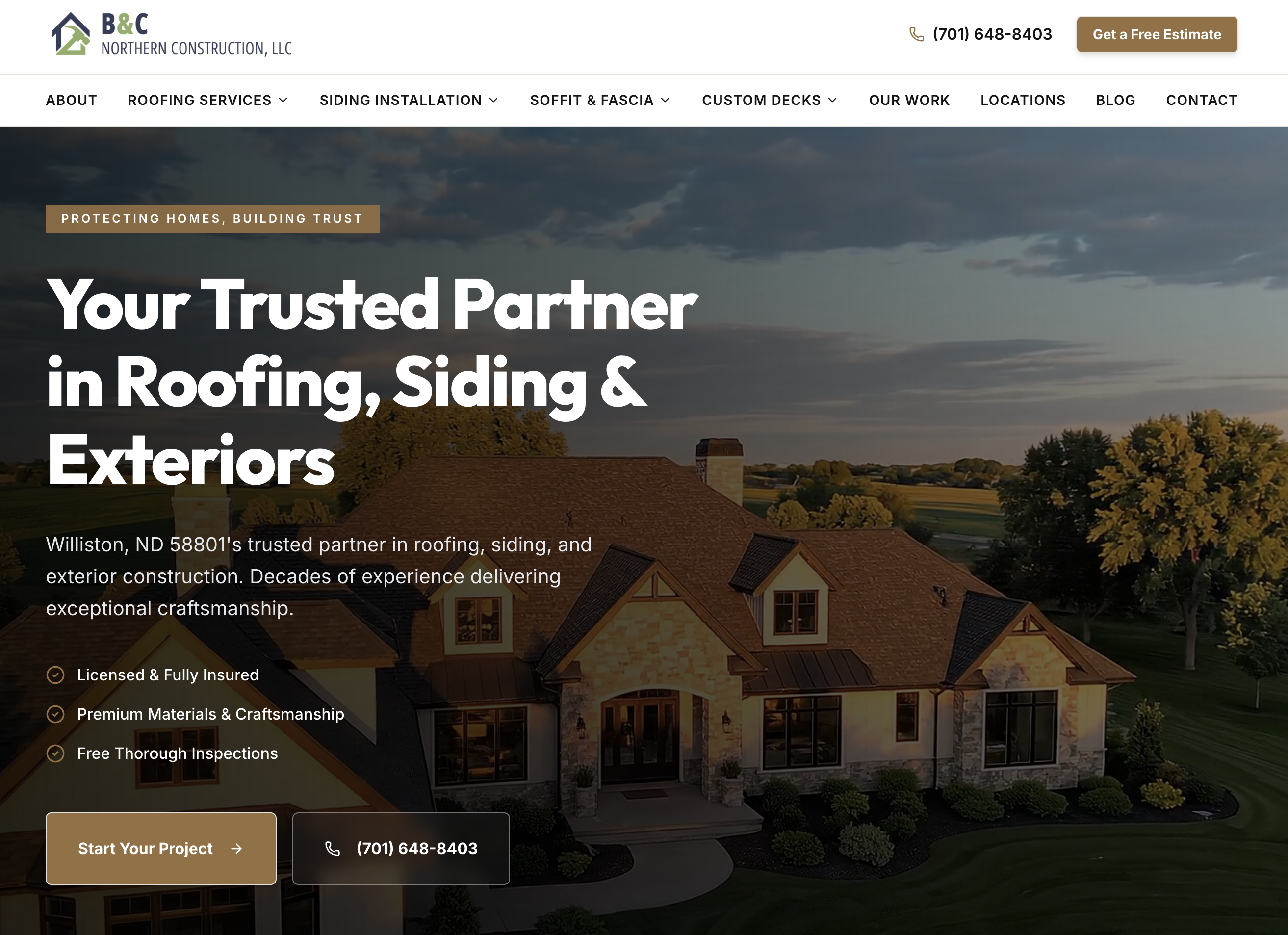 B&C Northern Construction website screenshot