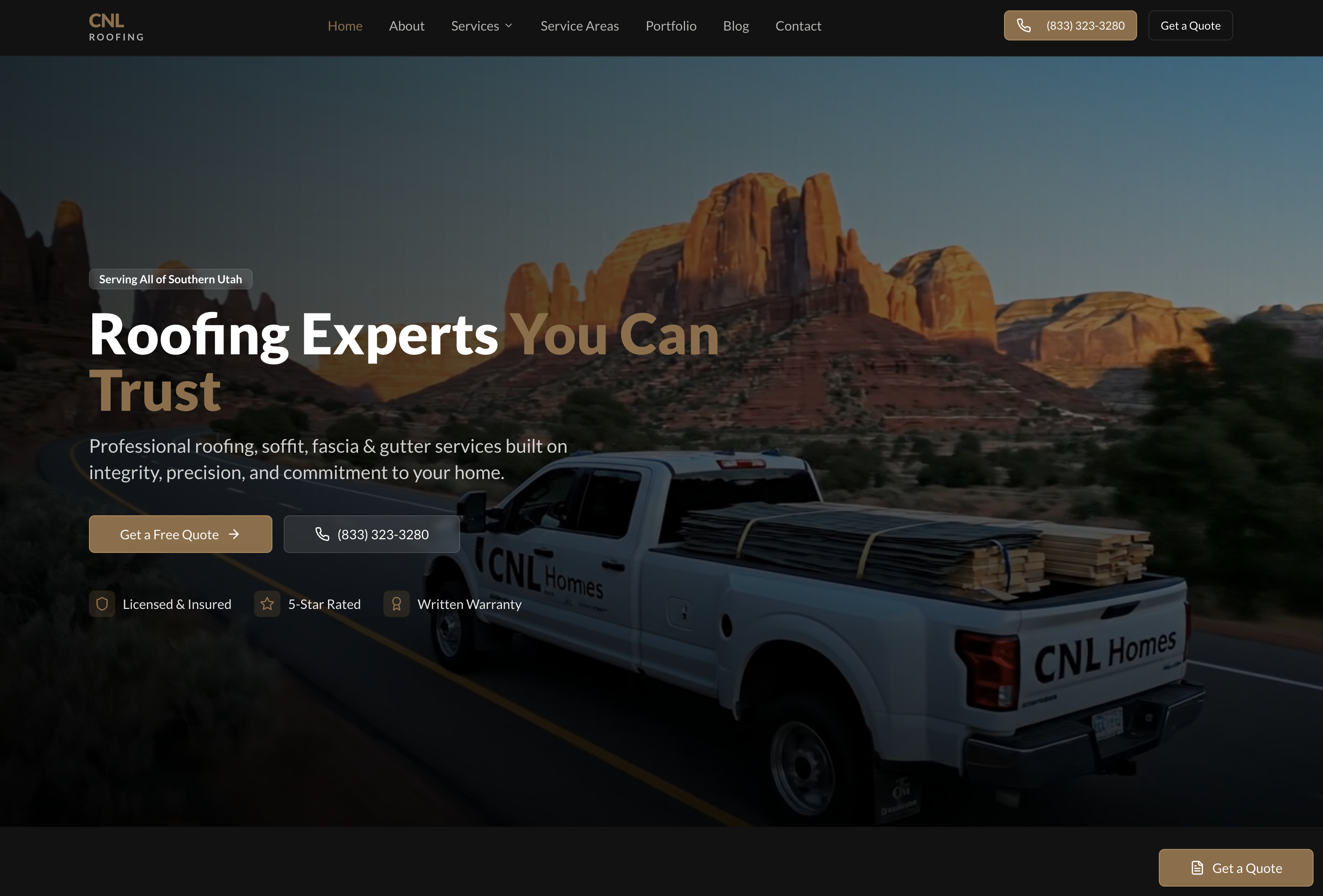 CNL Roofing website screenshot