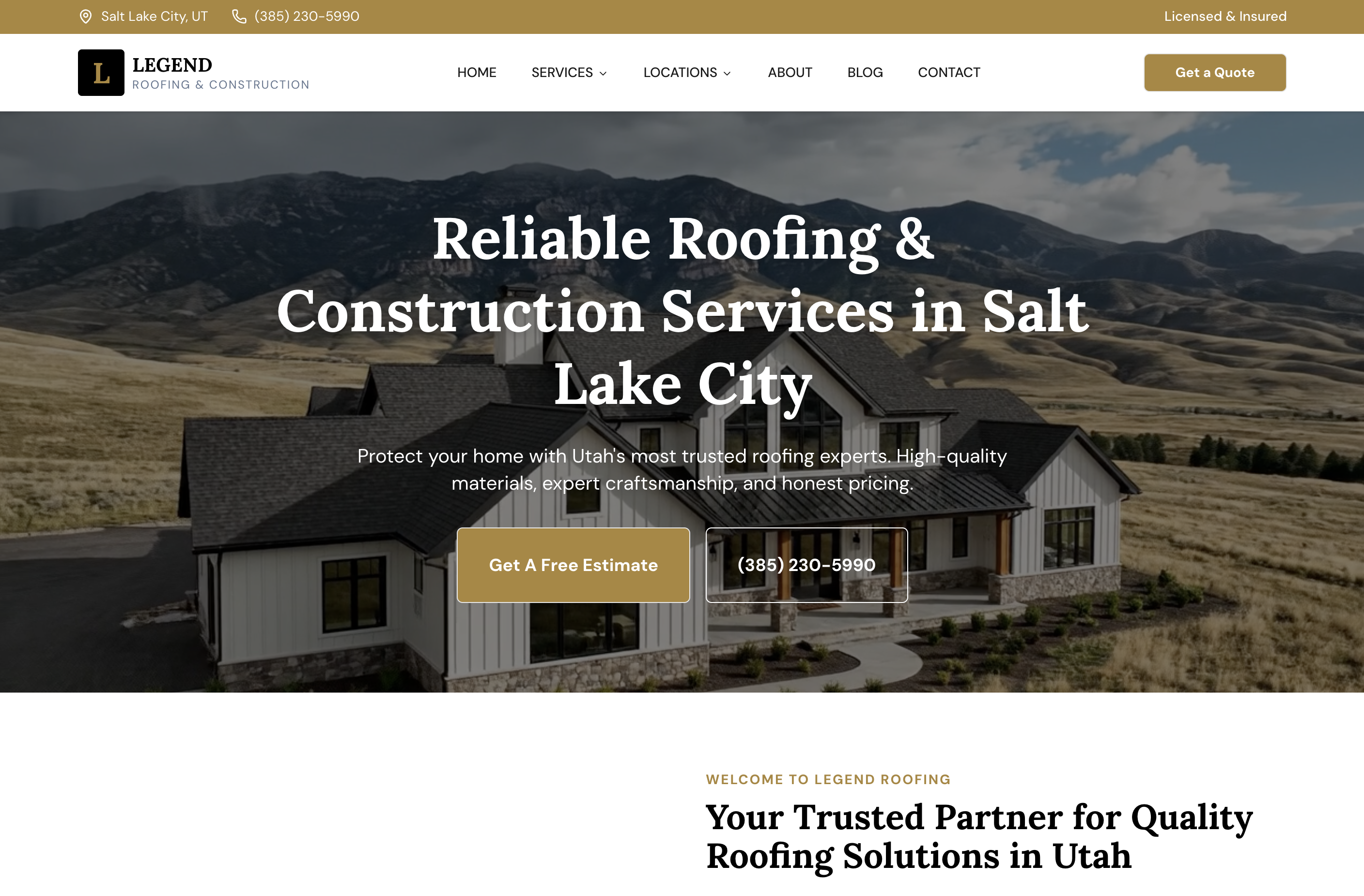 Legend Roofing & Construction website screenshot