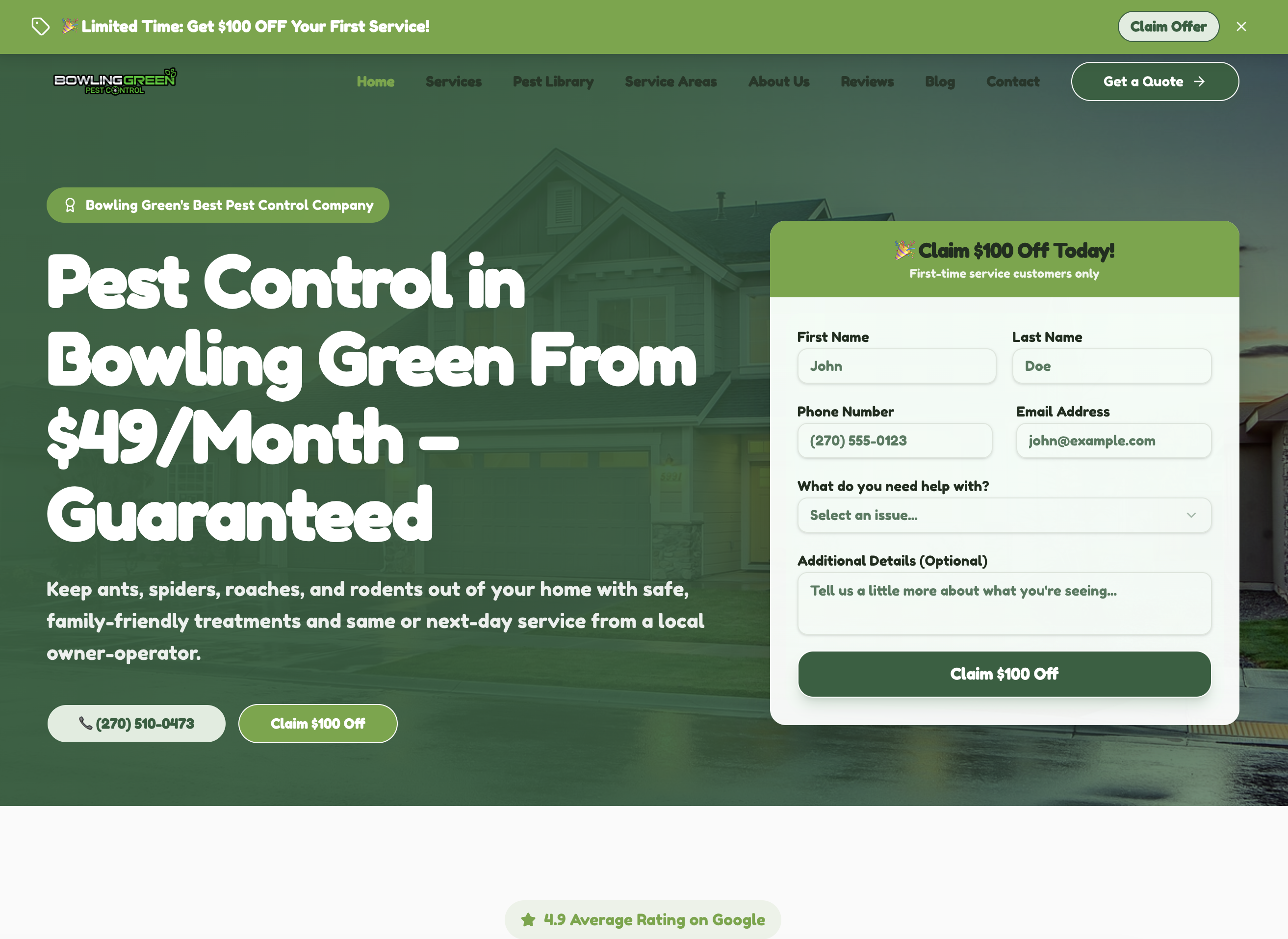 Bowling Green Pest Control website screenshot