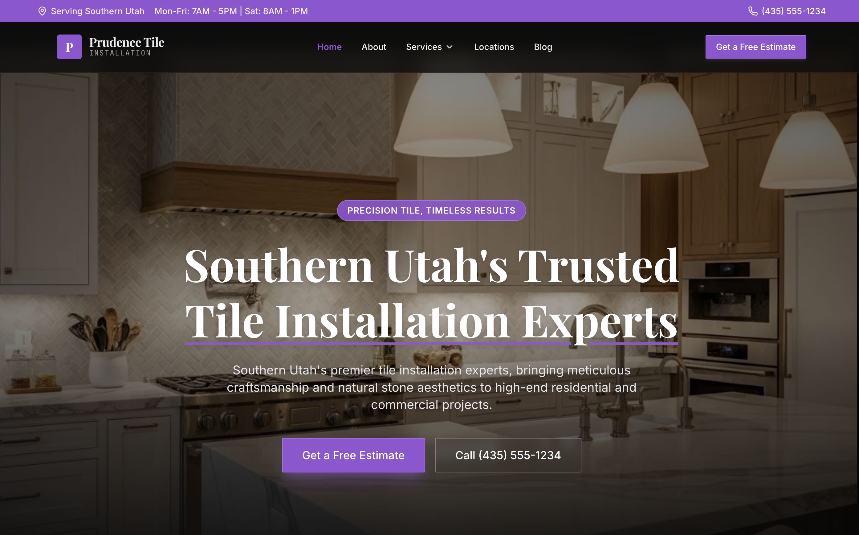 Prudence Tile Installation website screenshot