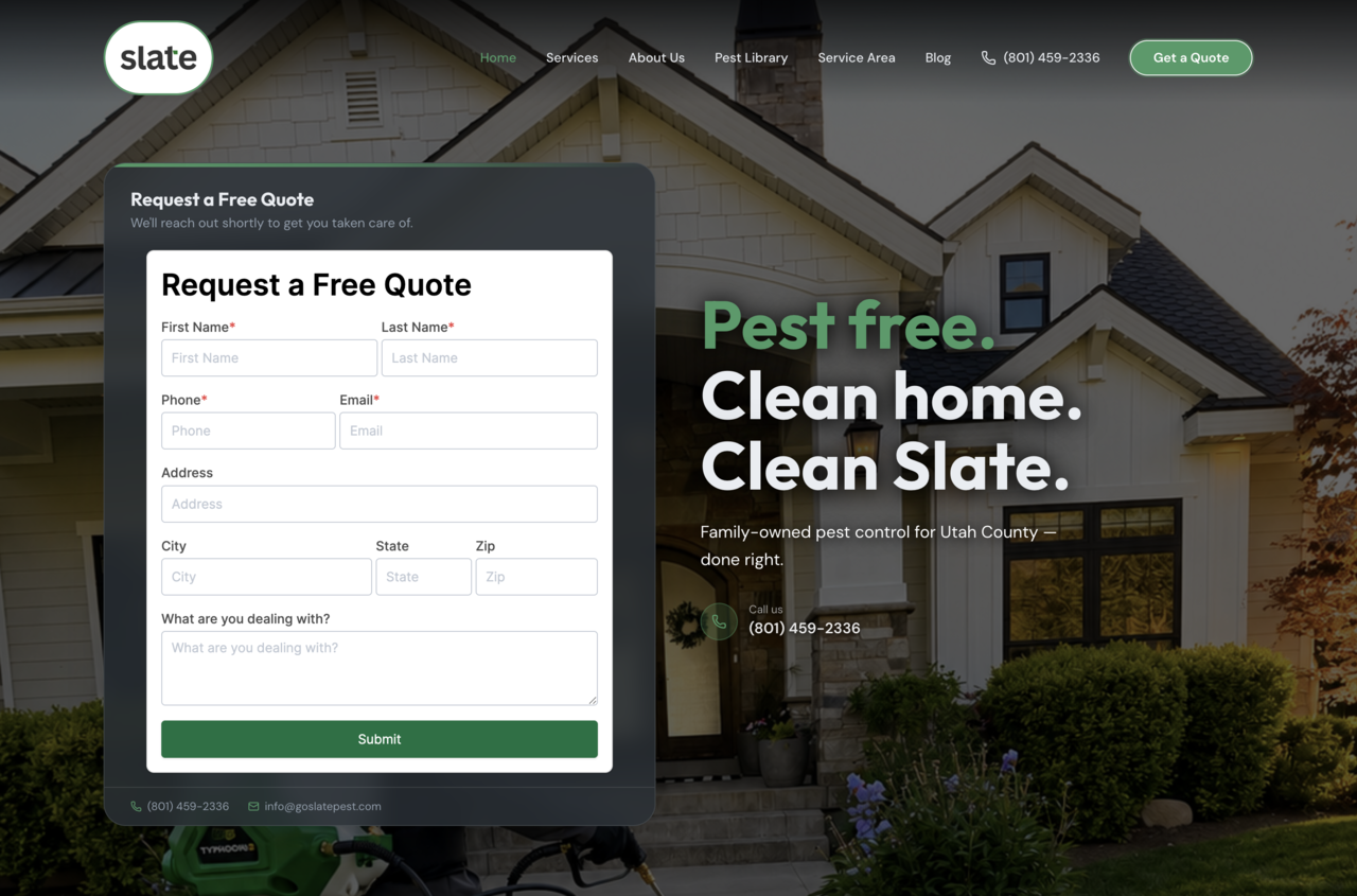 Slate Pest Control - Smart Website by InfuseAI