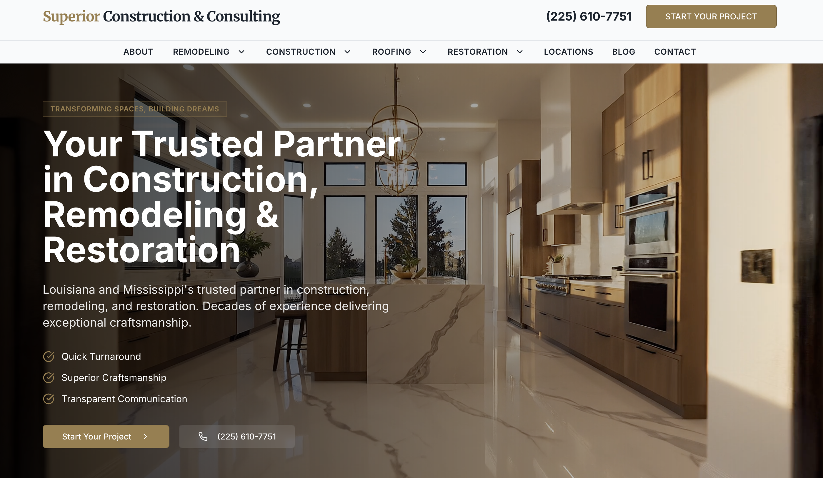 Superior Construction & Consulting website screenshot