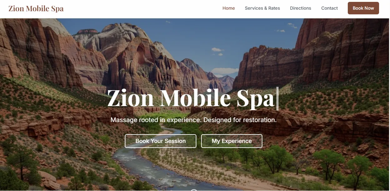 Zion Mobile Spa website screenshot